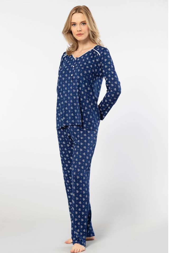 Türen Çiçek Desenli Uzun Kollu Patlı Pijama Takımı