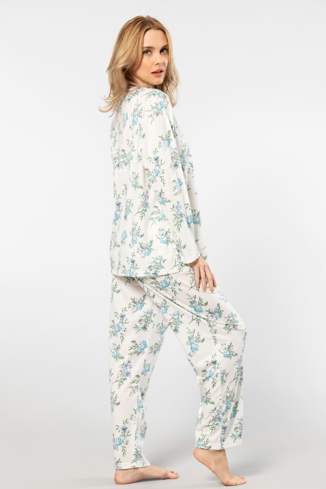 Türen Çiçek Desenli Patlı Battal Uzun Kollu Pijama Takımı