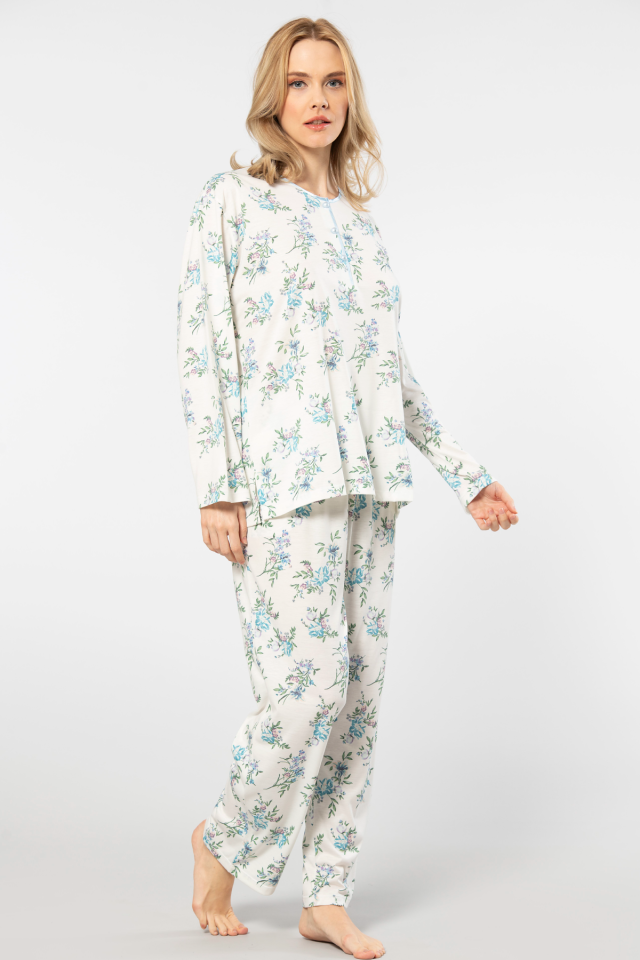 Türen Çiçek Desenli Patlı Battal Uzun Kollu Pijama Takımı