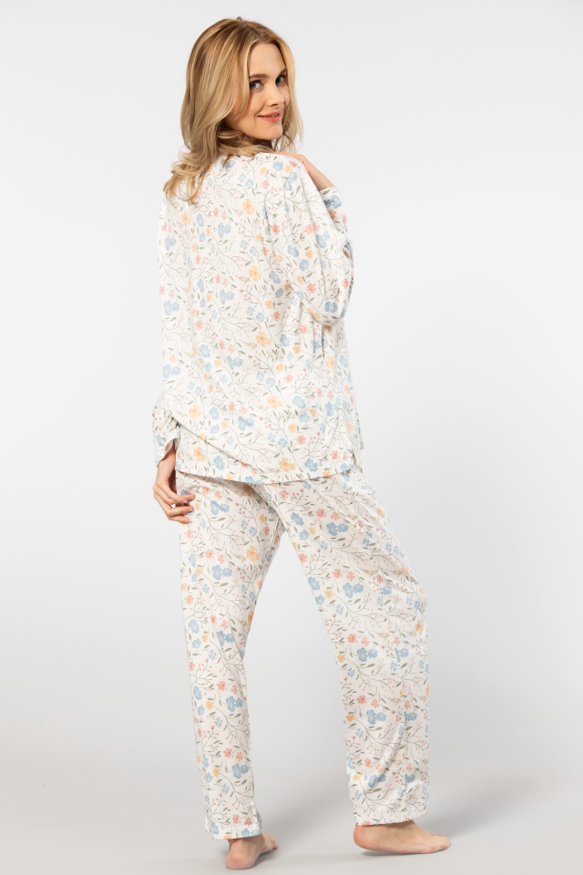 Türen Çiçek Desenli Patlı Battal Uzun Kollu Pijama Takımı
