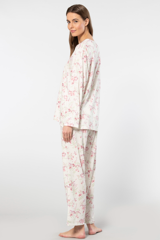 Türen Çiçek Desenli Patlı Battal Uzun Kollu Pijama Takımı