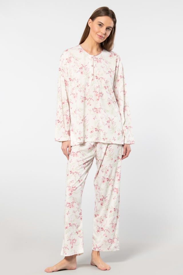 Türen Çiçek Desenli Patlı Battal Uzun Kollu Pijama Takımı