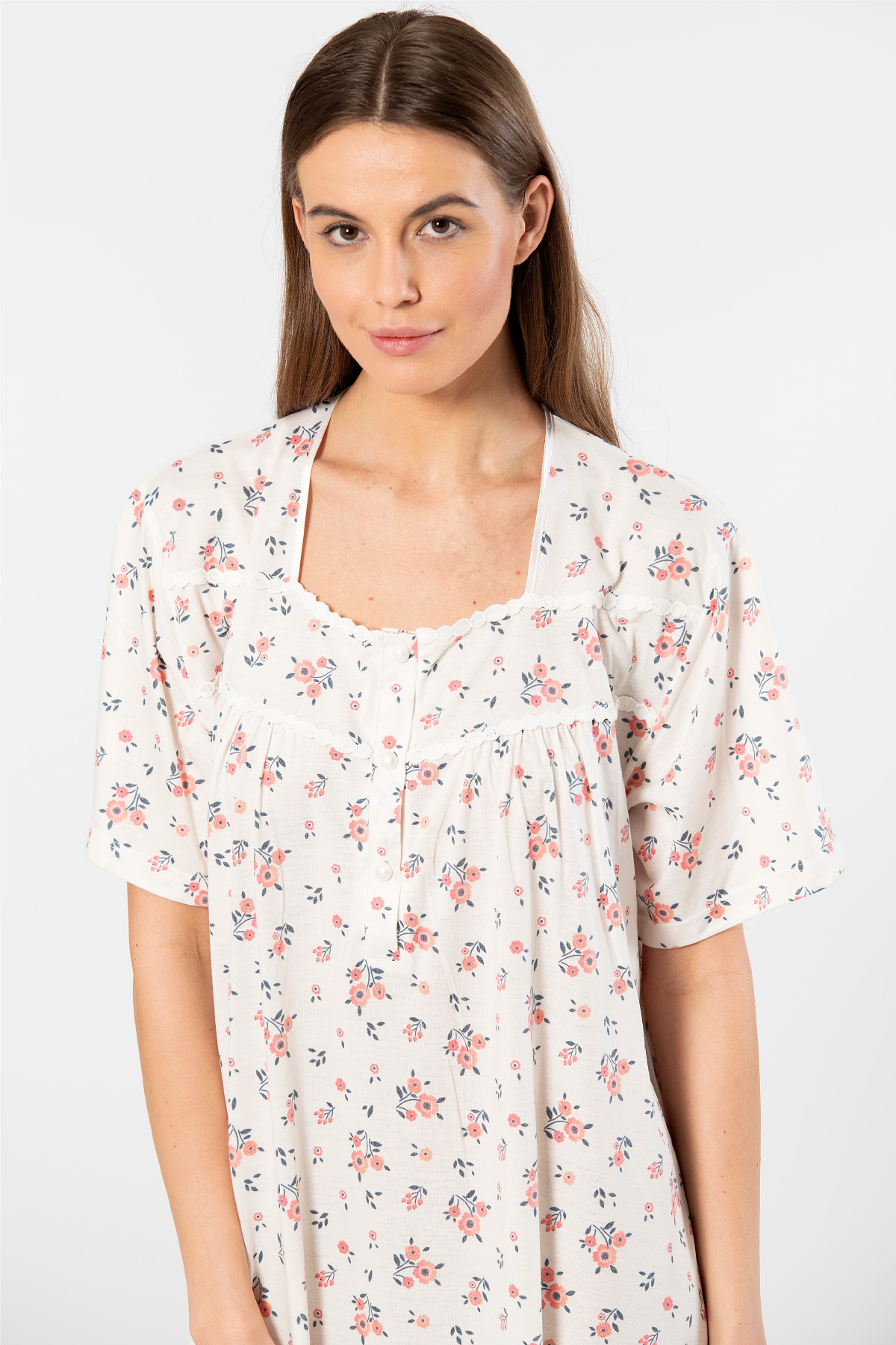 Türen Çiçek Desenli Battal Kısa Kollu Gecelik