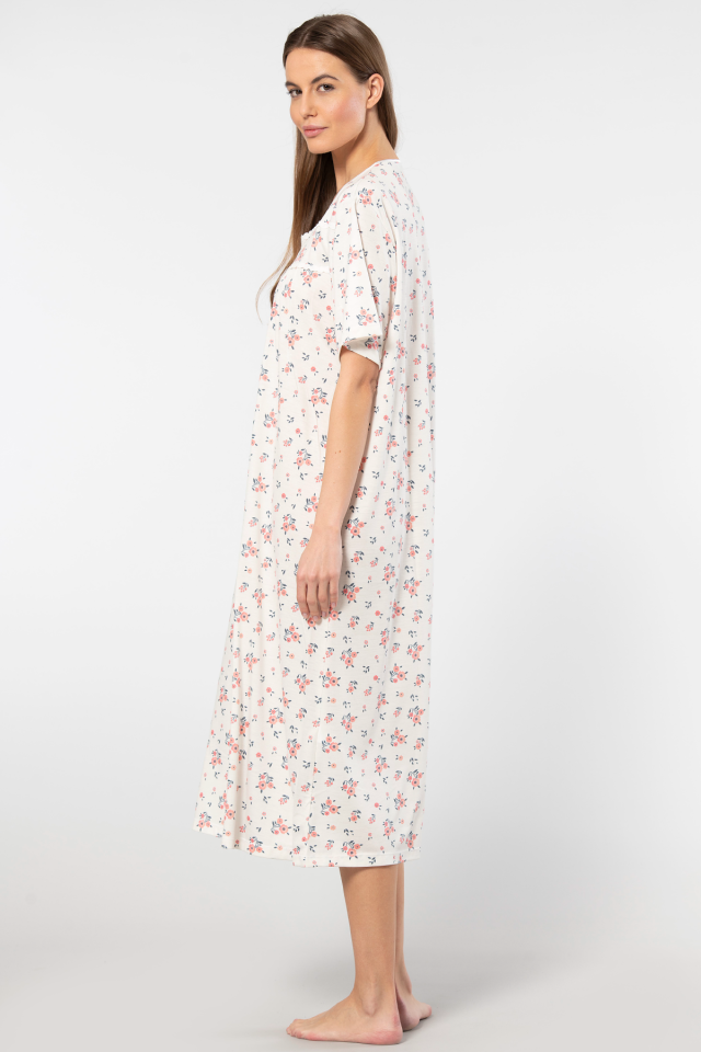 Türen Çiçek Desenli Battal Kısa Kollu Gecelik