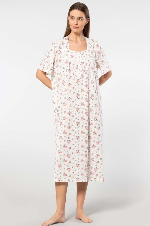 Türen Çiçek Desenli Battal Kısa Kollu Gecelik