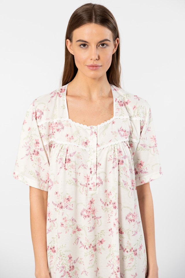 Türen Çiçek Desenli Battal Kısa Kollu Gecelik