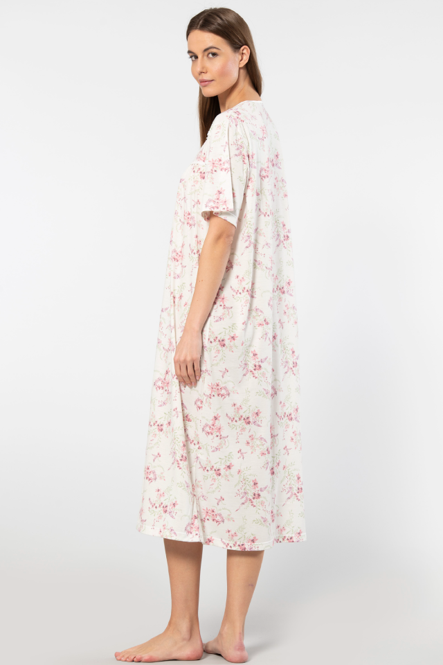 Türen Çiçek Desenli Battal Kısa Kollu Gecelik