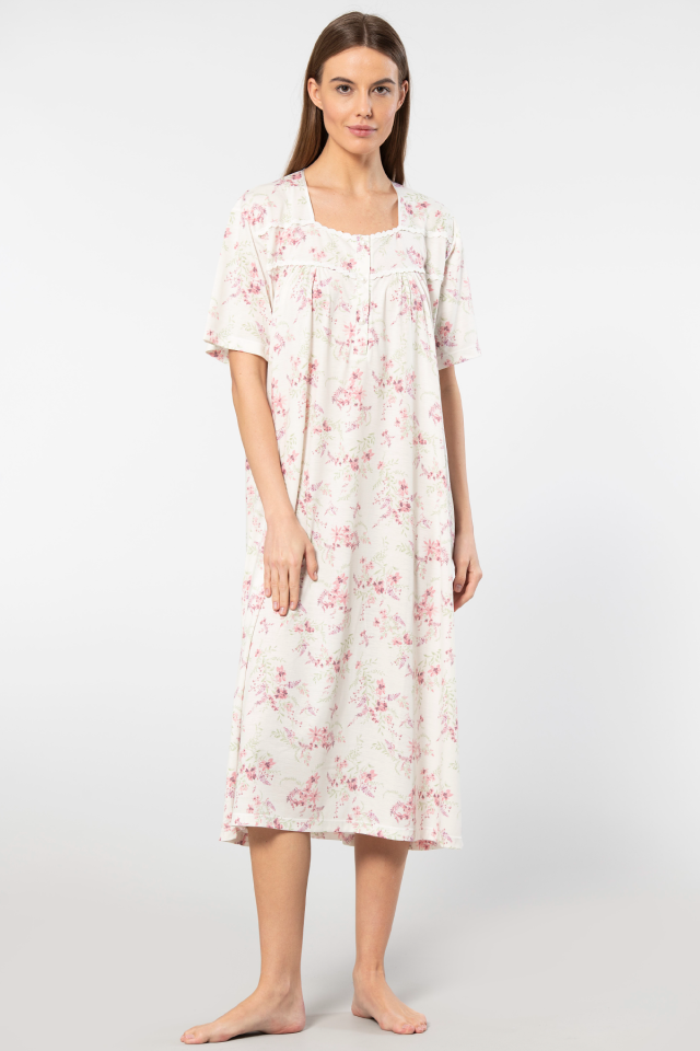 Türen Çiçek Desenli Battal Kısa Kollu Gecelik